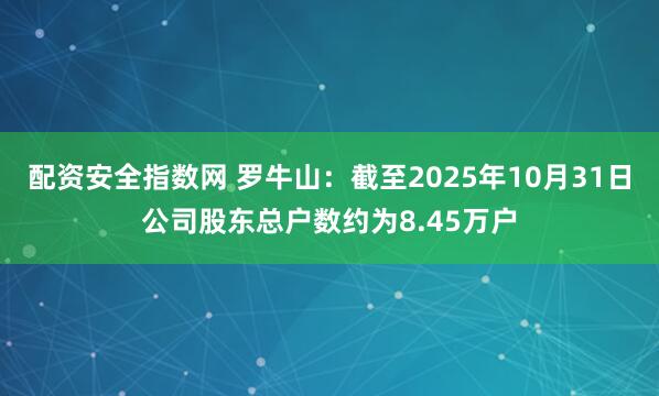 配资安全指数网 罗牛山：截至2025年10月31日公司股东总户数约为8.45万户